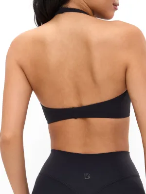 Poshknit Twist Halter Sports Bra - Onyx Black