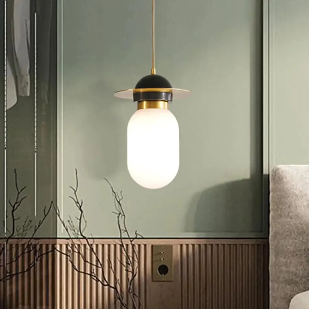 Post-Modern Brass Pill Capsule Pendant Light - Single Bedside Suspension Lamp