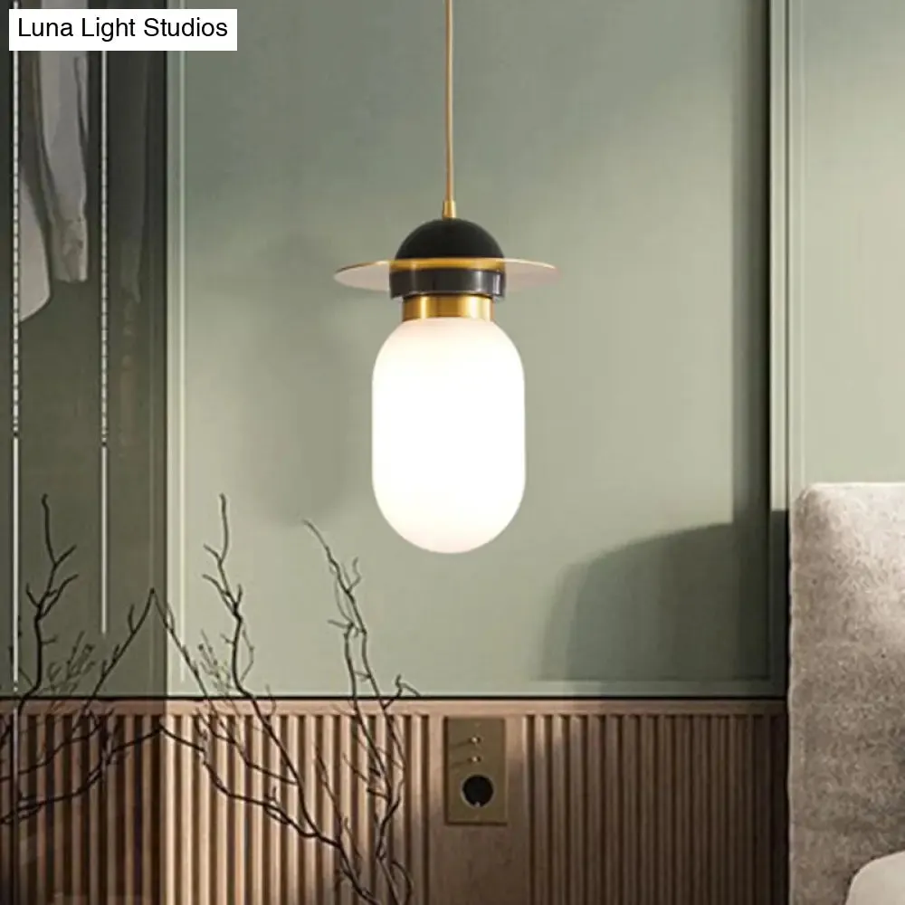 Post-Modern Brass Pill Capsule Pendant Light - Single Bedside Suspension Lamp