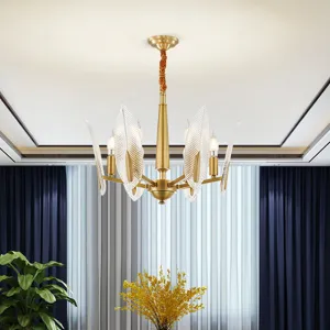 Postmodern Crystal Leaf Chandelier - Brass Hanging Lamp with 6/8/18 Lights for Living Room