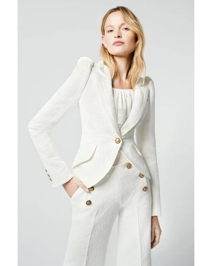 Pouf Sleeve One Button Blazer White