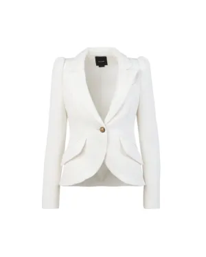 Pouf Sleeve One Button Blazer White