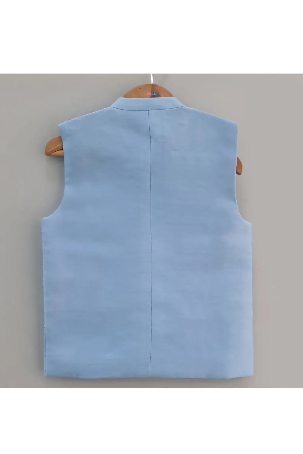 Powder Blue Embroidered Chanderi Nehru Jacket