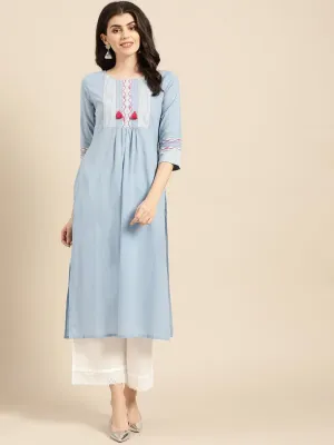 Powder Blue Straight Kurta