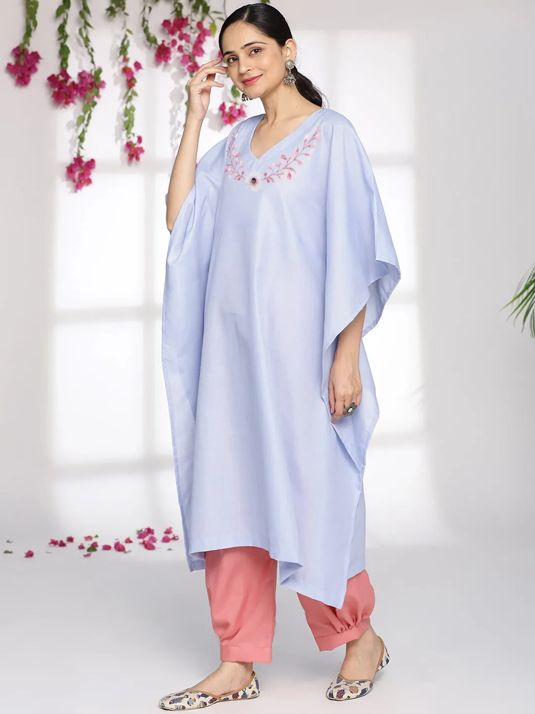 PowderBlue CottonSlub LongKaftan - PinkParade