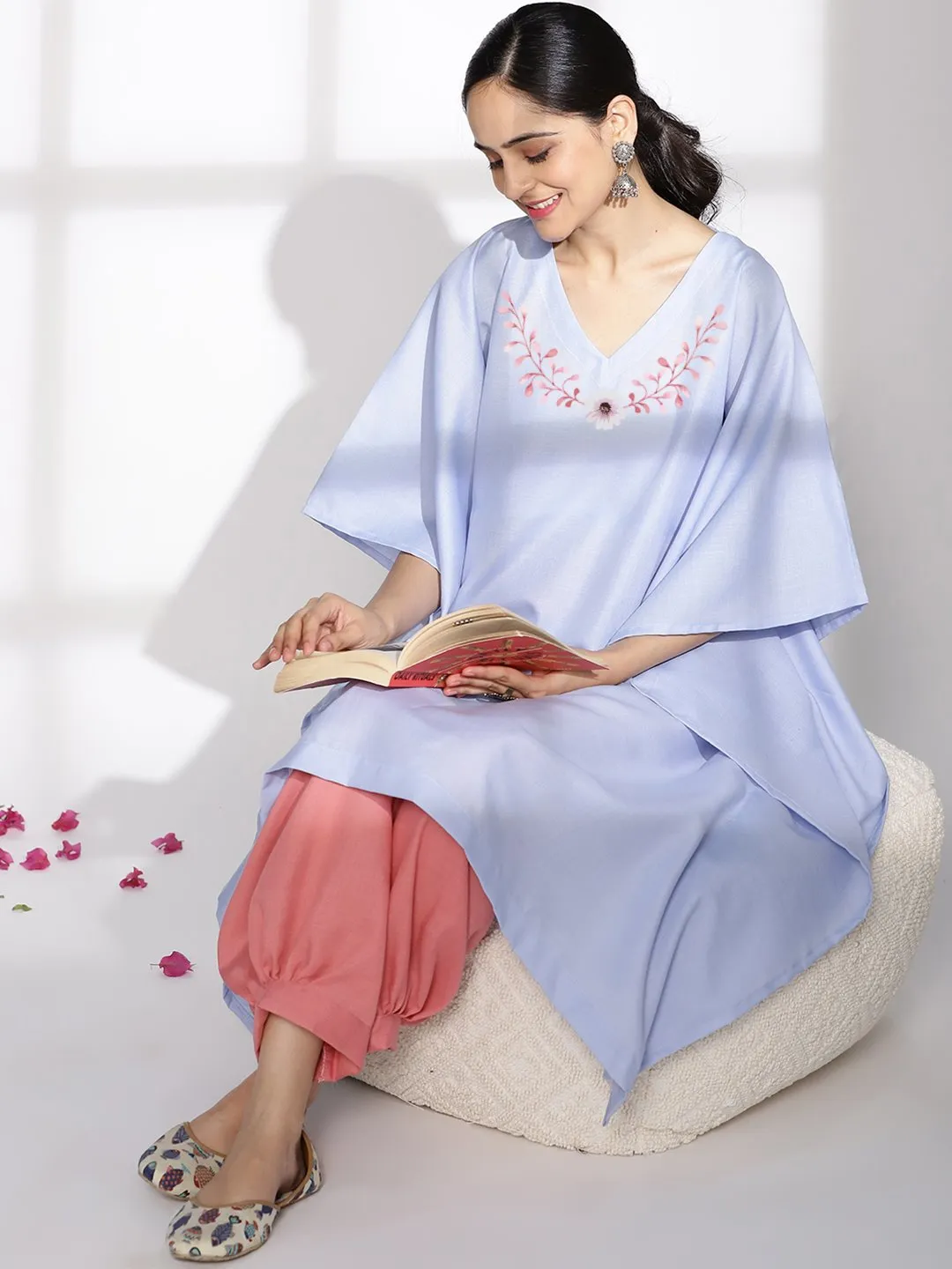 PowderBlue CottonSlub LongKaftan - PinkParade