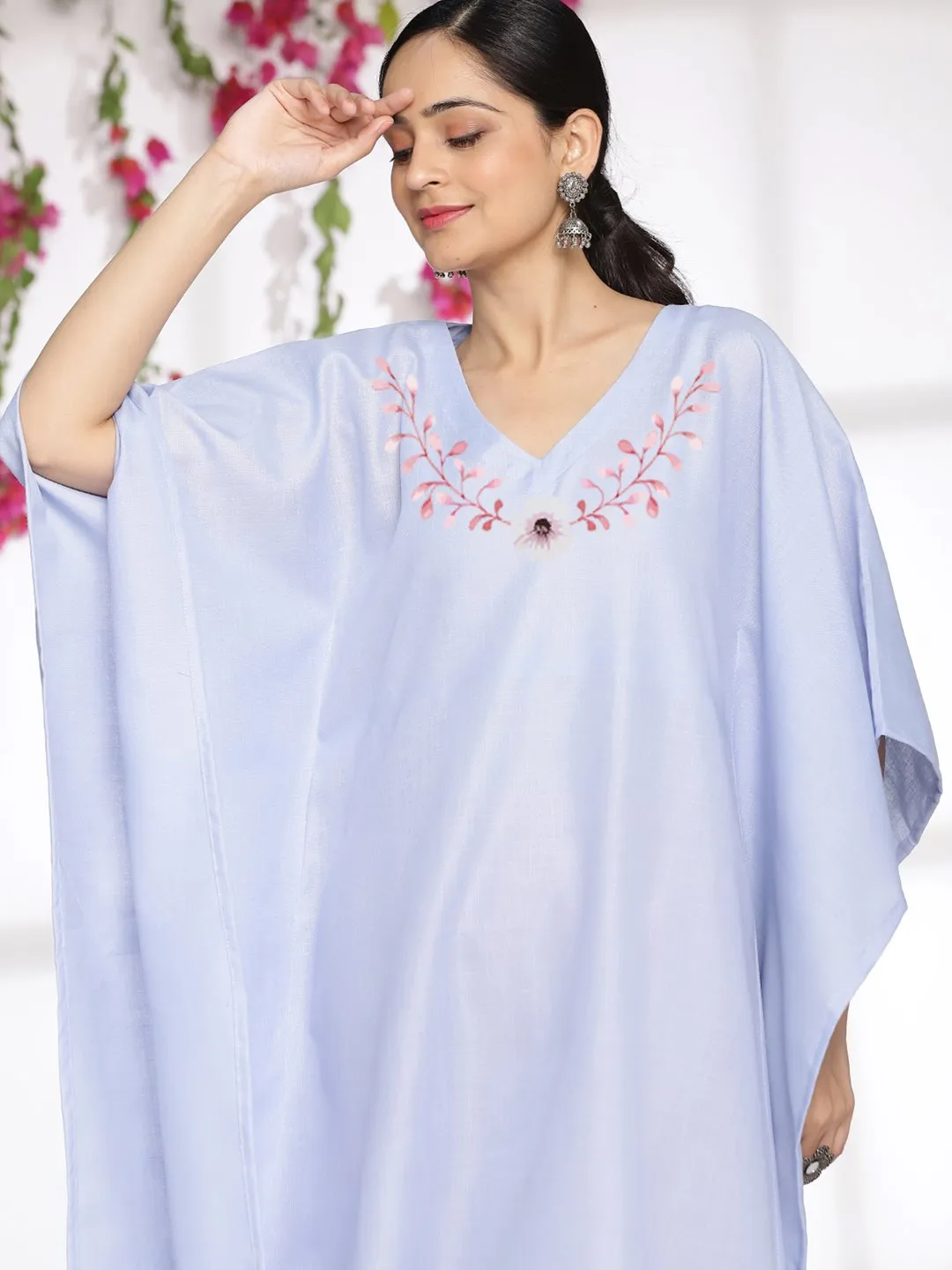 PowderBlue CottonSlub LongKaftan - PinkParade