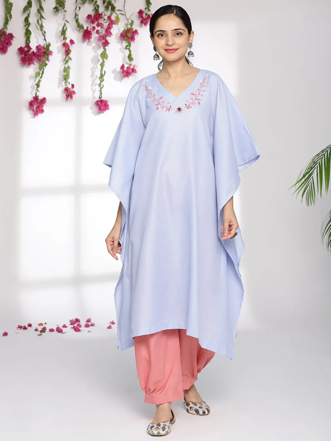 PowderBlue CottonSlub LongKaftan - PinkParade