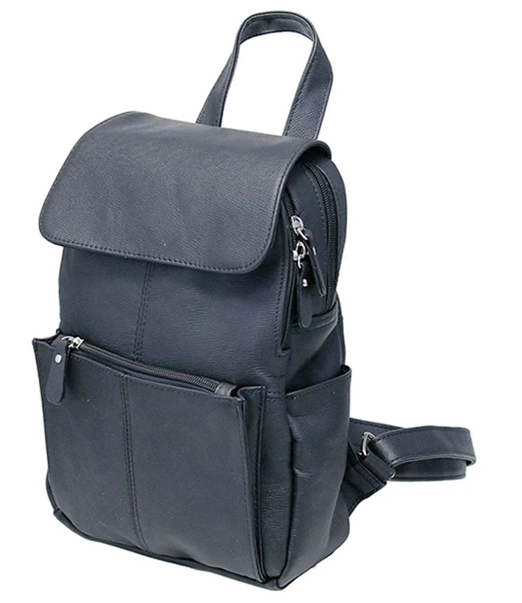 Practical Size Black Leather Backpack Purse #BP0030K