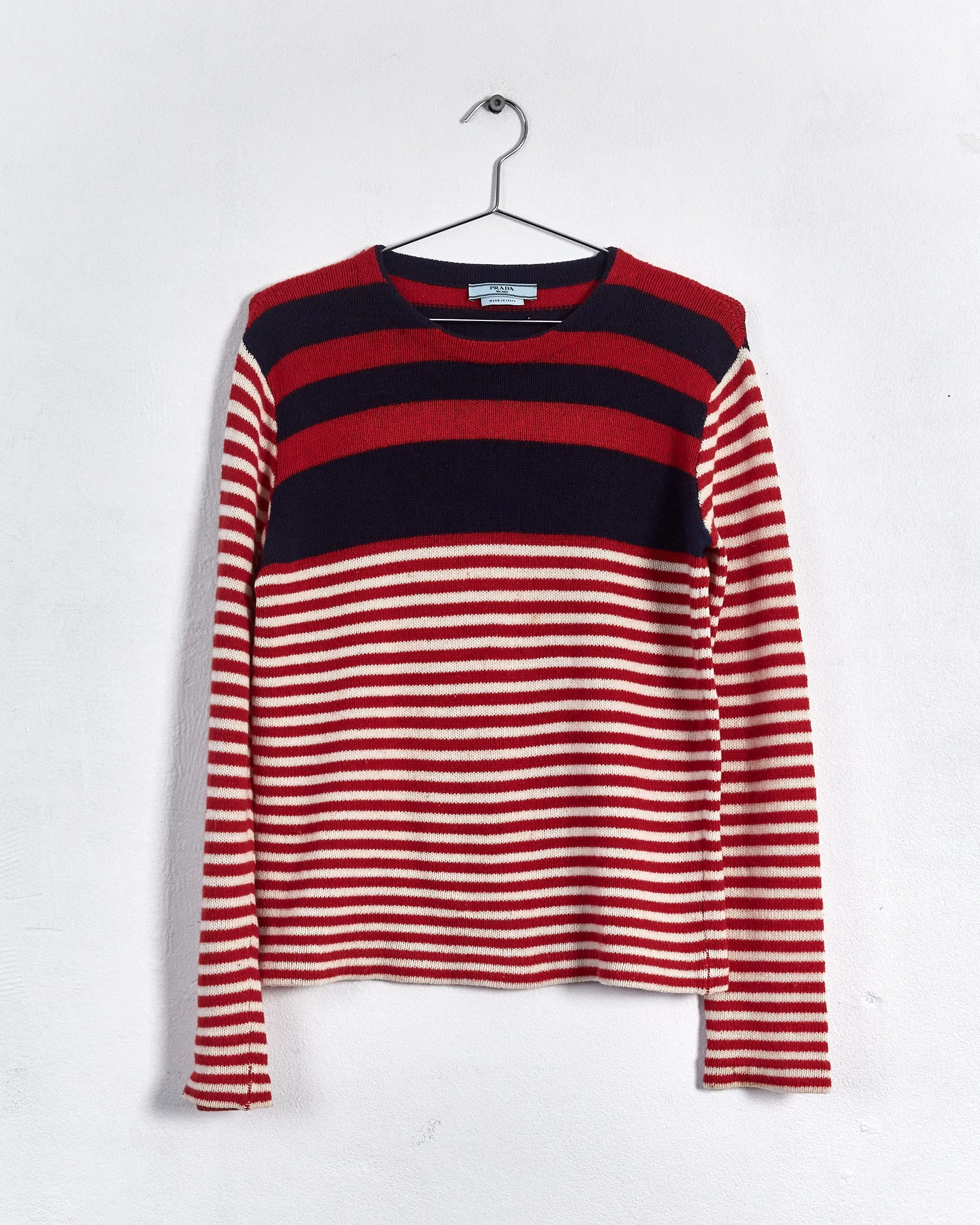 Prada 2011 cashmere blend stripe sweater, red, blue & white, 10