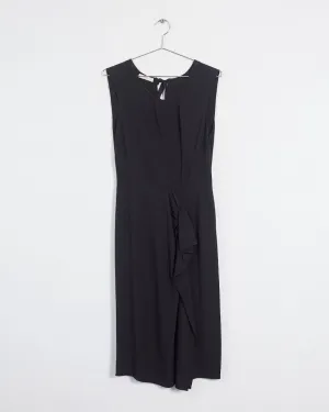 Prada sleeveless drape front midi dress, black, 12