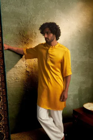 Prarambh Embroidered short slevee kurta set for men