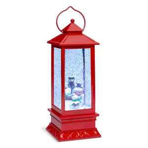 Pre-Lit Glitter Water Snow Globe Lantern Holiday Decoration w/ Snowman