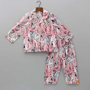 Pre Order: Animal-Printed Notched Collar Sleepwear