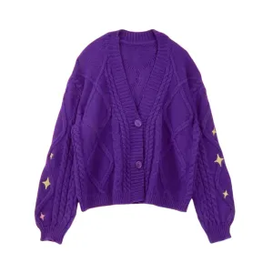 Pre Order:  Casual Star Embroidery Knitted Cardigan