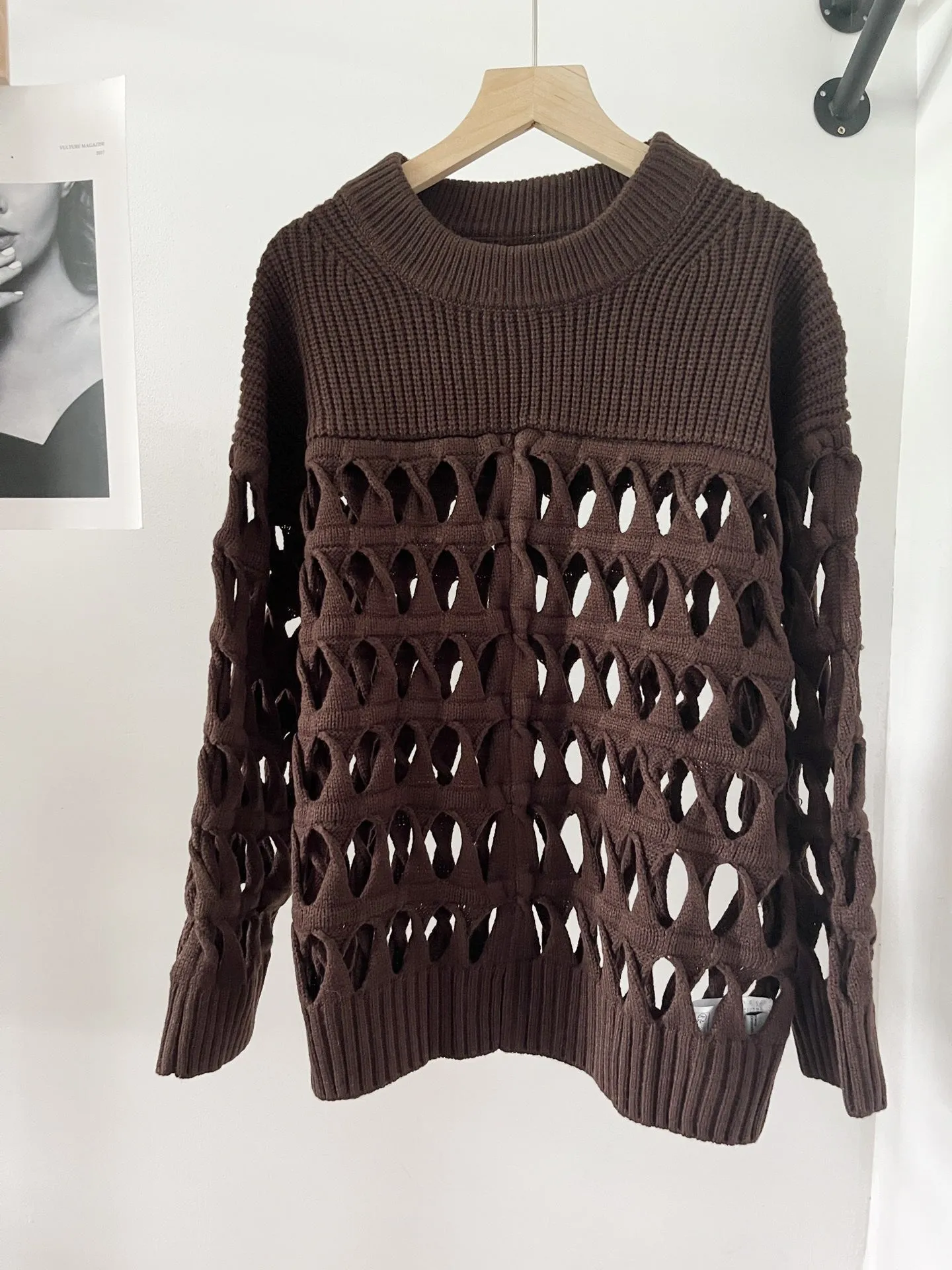 Pre Order:  Chocolate Open Knit Cotton Sweater