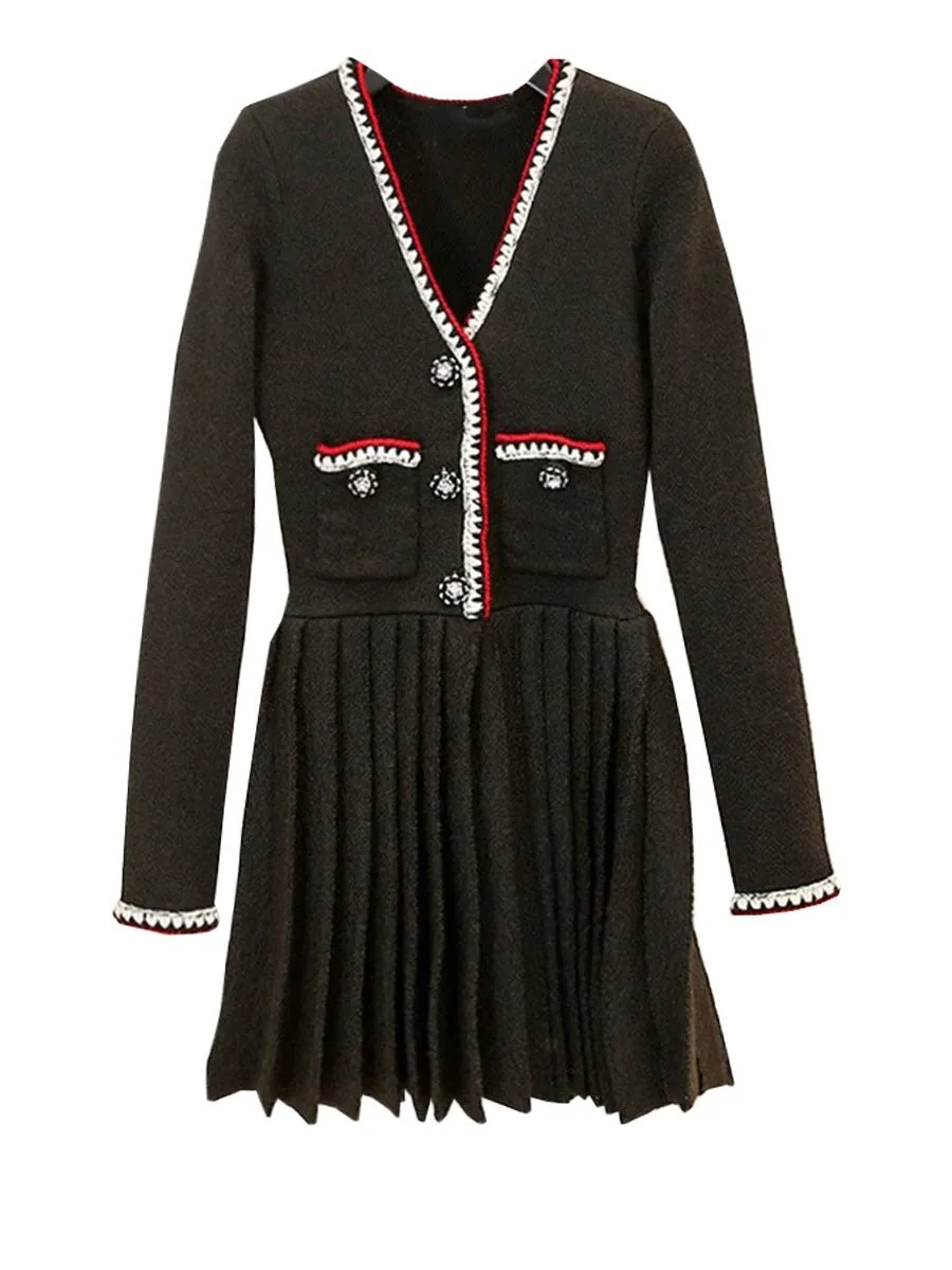 Pre Order:  Classic V-neck Knitted Cardigan Dress