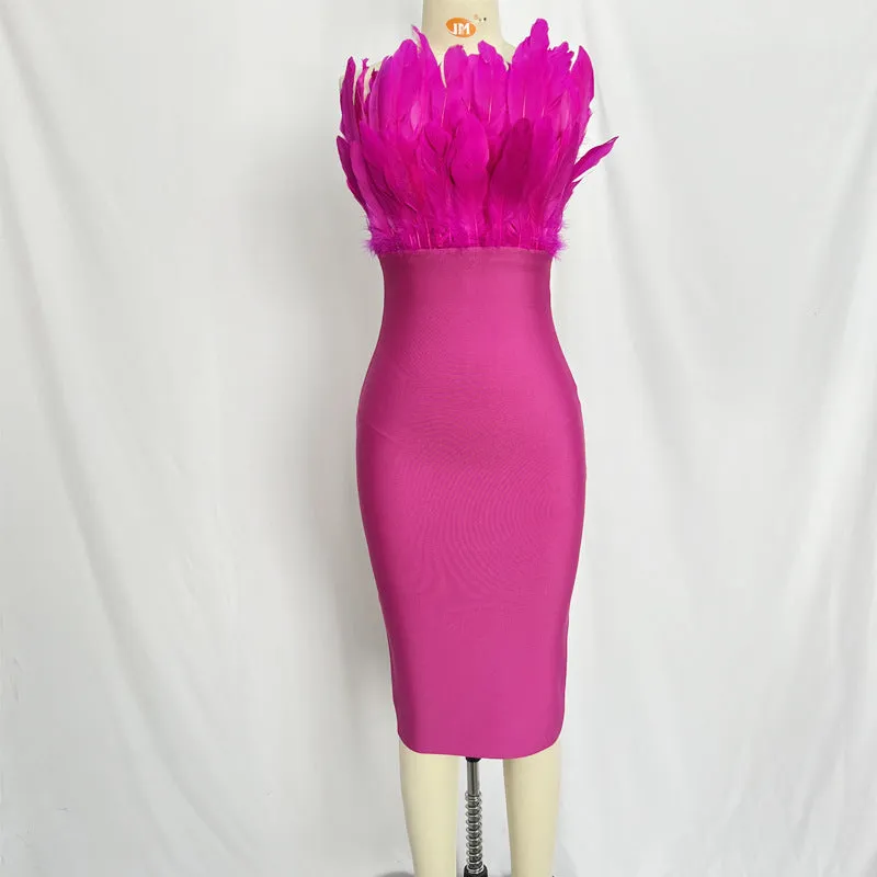 Pre Order:  Feather Solid Slim Strapless Midi Dress