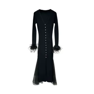 Pre Order:  Feathered Cuffs Mesh Spliced Dress