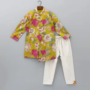 Pre Order: Floral Printed Stylish Hem Kurta With Pyjama