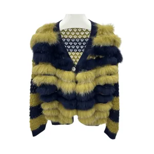 Pre Order:  Fox Fur Stripes Knit Jacket