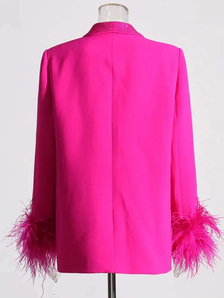 Pre Order:  Glam Shawl Lapel Feathered Cuff Blazer