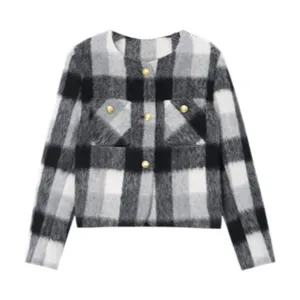 Pre Order:  Gold Buttoned Plaid Short Jacket