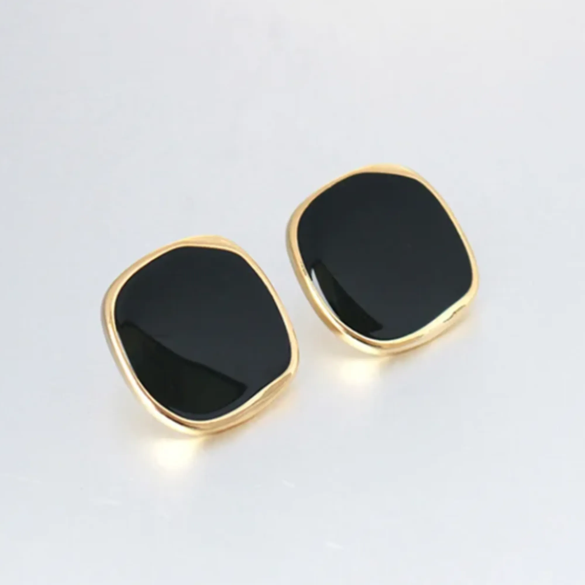 Pre Order:  Gold-Plated Enamel Square Rhinestone Stud Earrings