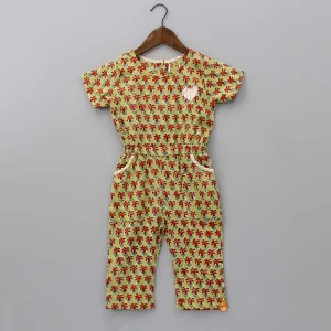 Pre Order: Hand Block Printed And Heart Patch Detailed Jumpsuit