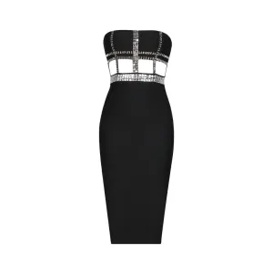 Pre Order:  Knitted Strapless Beaded Backless Bandage Dress