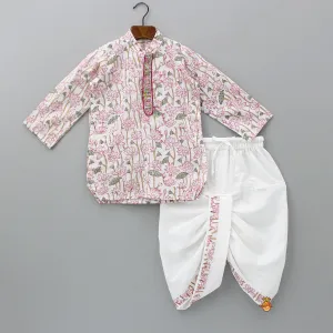 Pre Order: Lurex Striped Hand Block Floral Printed Stylish Pink Kurta And Dhoti