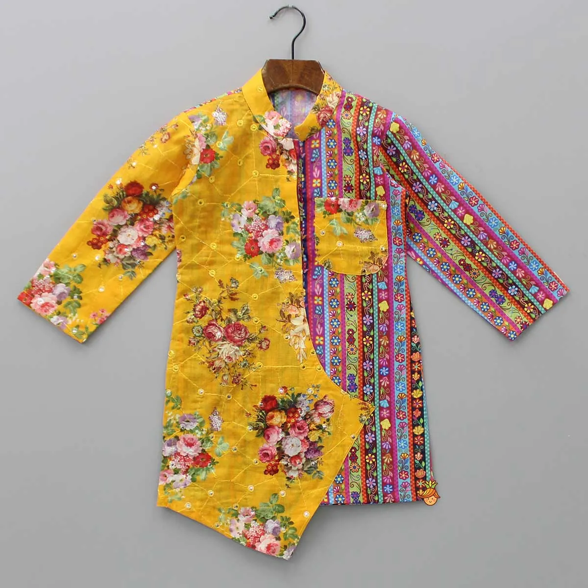 Pre Order: Multicolour Floral-Printed Stylish Kurta And Pyjama