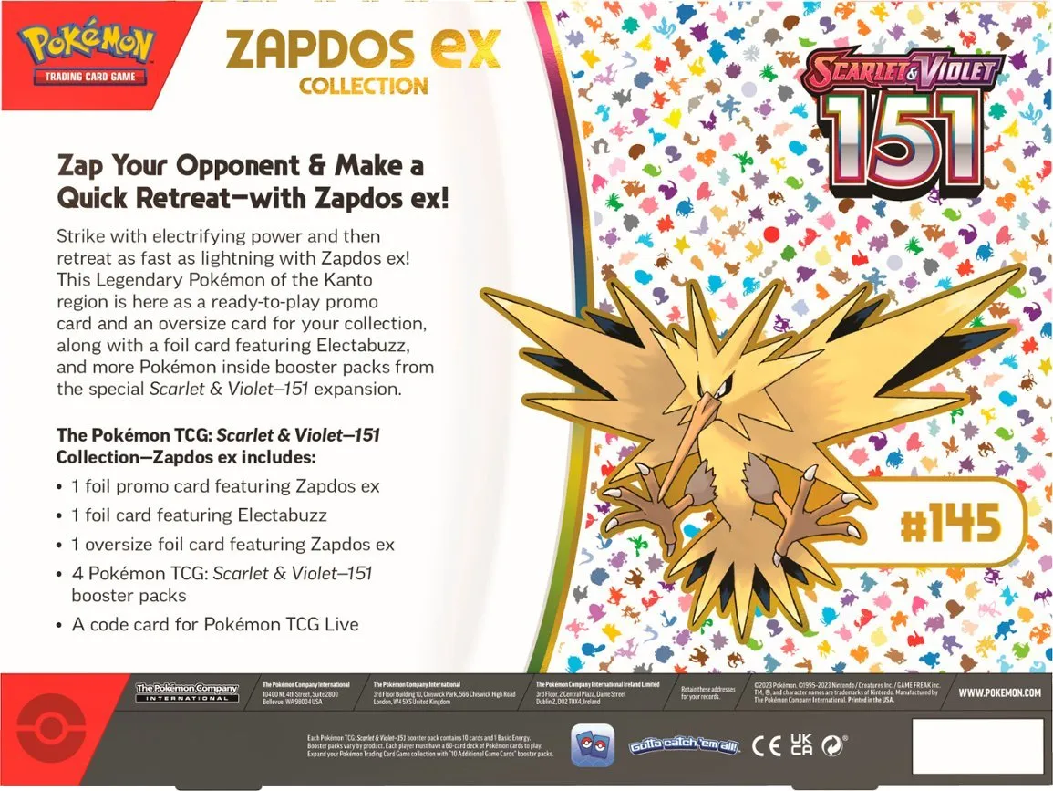 PRE-ORDER Pokemon Scarlet and Violet 151 Zapdos Ex Box