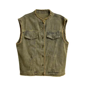 Pre Order:  Retro Fringed Washed Loose Denim Vest