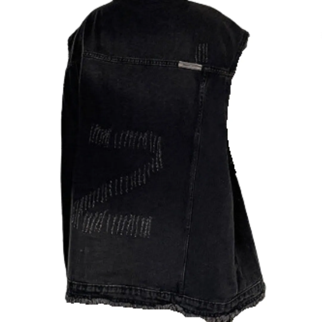 Pre Order:  Retro Fringed Washed Loose Denim Vest