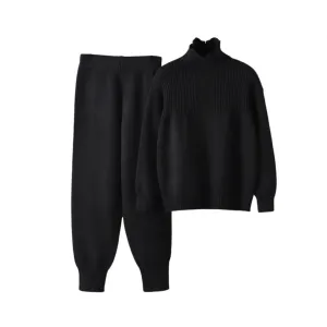 Pre Order:  Solid Long Sleeve Knit Sweater   Loose Pants Set