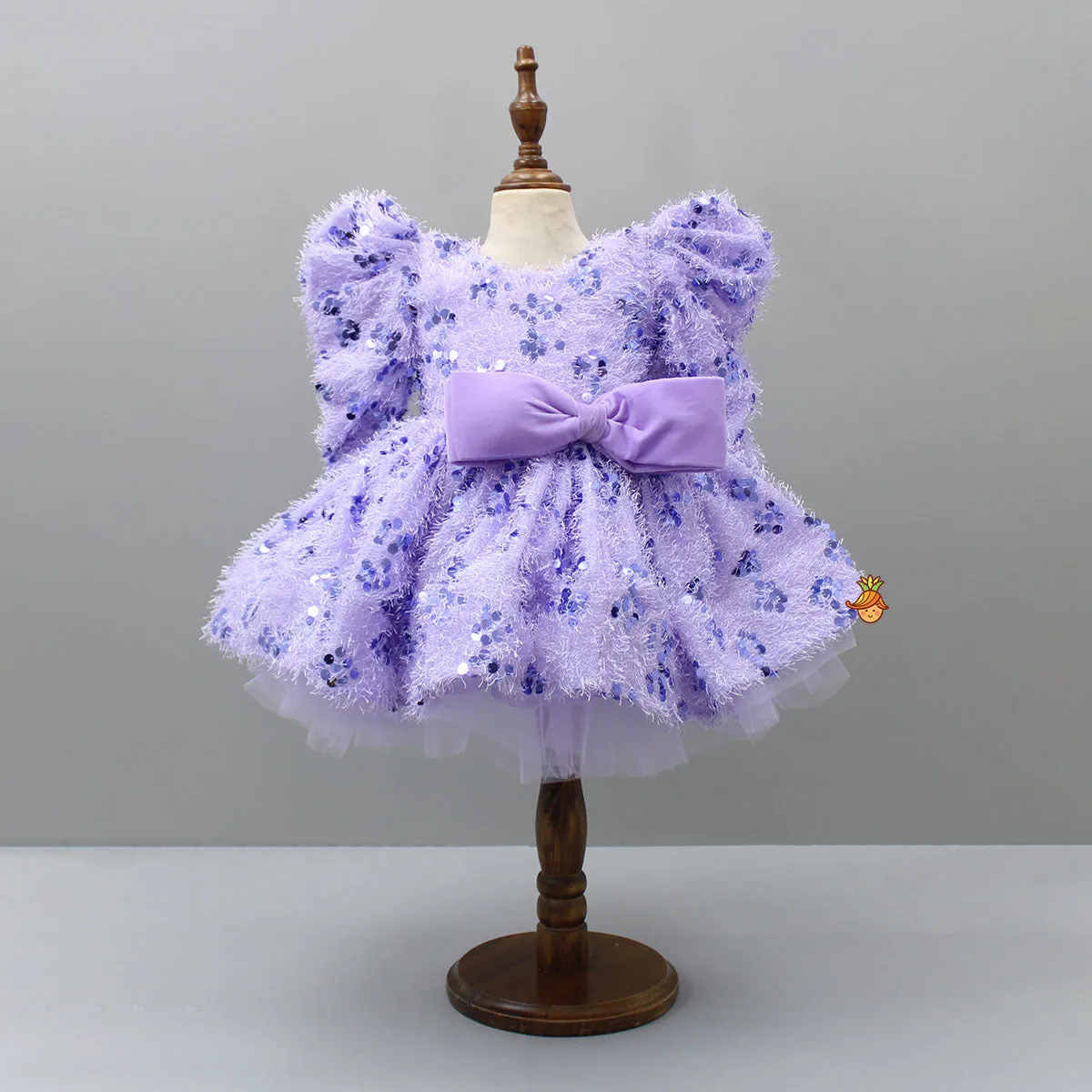 Pre Order: Stylish Sleeves Exquisite Lavender Fur Dress With Head Band