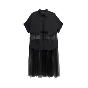 Pre Order:  Thin Loose A-Line Mesh Patchwork Dress