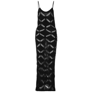 Pre Order:  Woolen Backless Diamond Hollow Camisole Dress