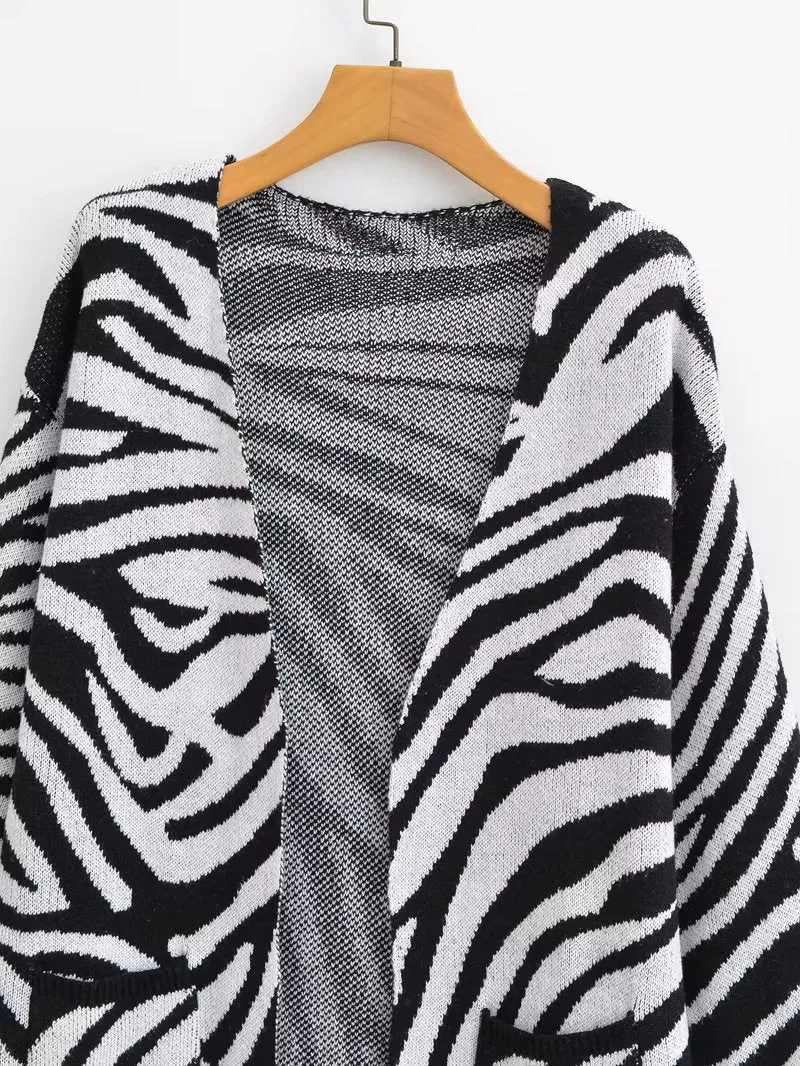 Pre Order:  Zebra Open Stitch Long Sweater