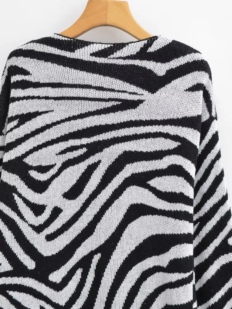 Pre Order:  Zebra Open Stitch Long Sweater