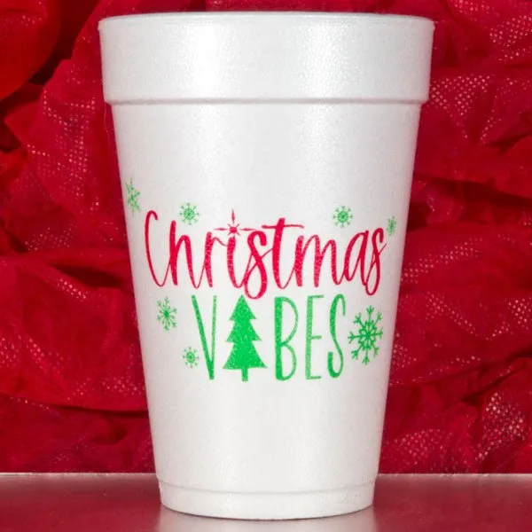 Pre-Printed Polystyrene Foam 16 Oz. Christmas Theme Holiday Party Cups