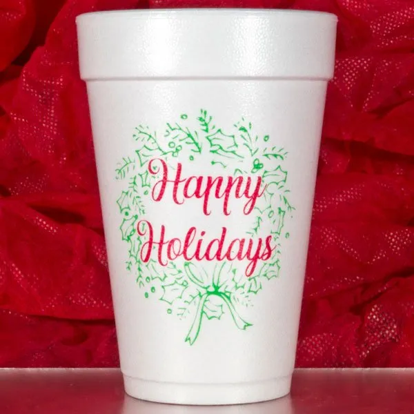 Pre-Printed Polystyrene Foam 16 Oz. Christmas Theme Holiday Party Cups