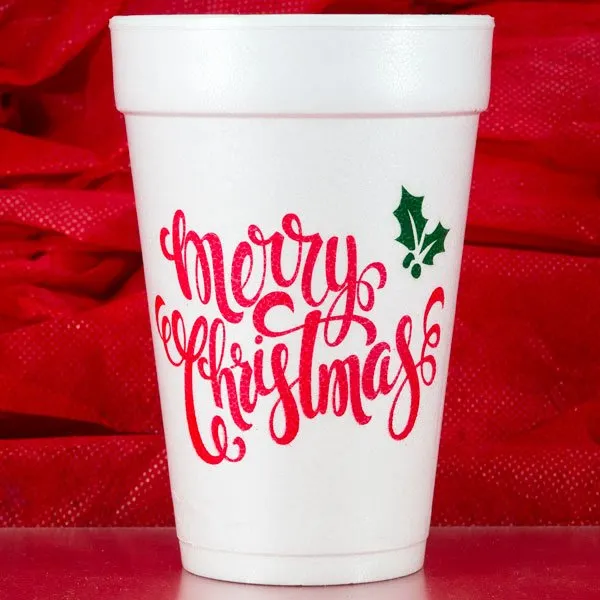 Pre-Printed Polystyrene Foam 16 Oz. Christmas Theme Holiday Party Cups