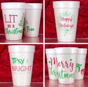 Pre-Printed Polystyrene Foam 16 Oz. Christmas Theme Holiday Party Cups