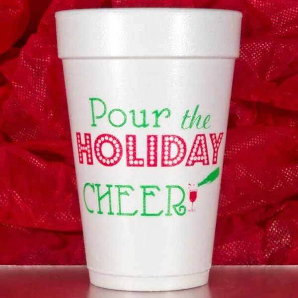 Pre-Printed Polystyrene Foam 16 Oz. Christmas Theme Holiday Party Cups