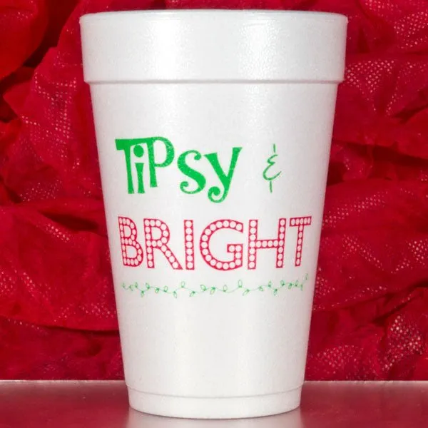 Pre-Printed Polystyrene Foam 16 Oz. Christmas Theme Holiday Party Cups