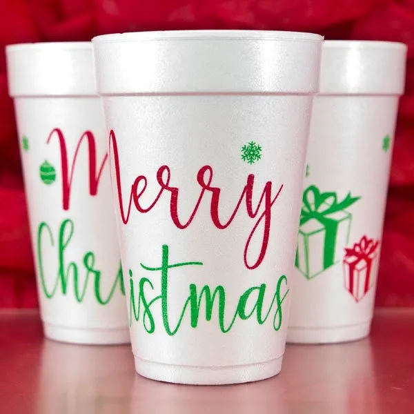 Pre-Printed Polystyrene Foam 16 Oz. Christmas Theme Holiday Party Cups