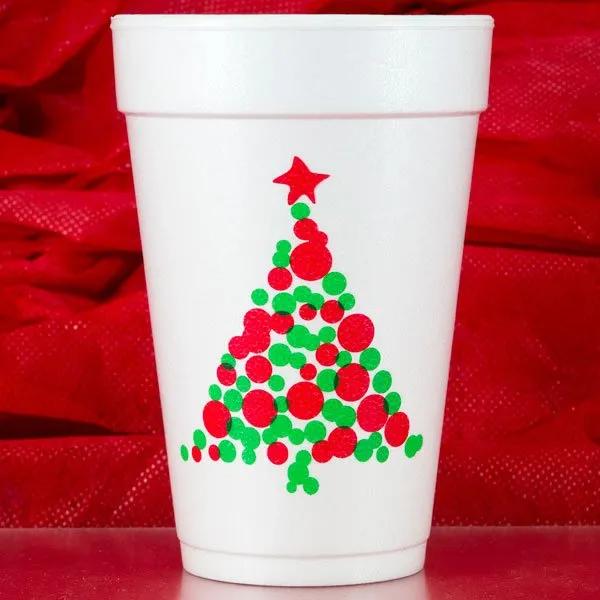 Pre-Printed Polystyrene Foam 16 Oz. Christmas Theme Holiday Party Cups