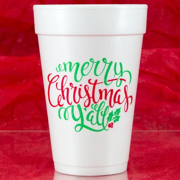 Pre-Printed Polystyrene Foam 16 Oz. Christmas Theme Holiday Party Cups